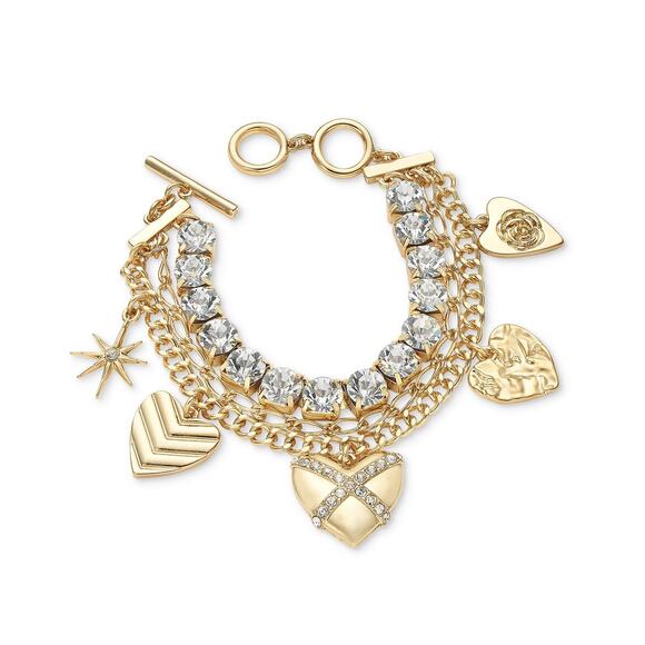 INC International Concepts Jewelry - INC Gold-Tone Crystal Mixed Heart Charm Triple-Row Flex Bracelet